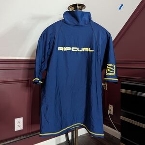 RIP CURL Vintage Blue Logo Print Rash Guard High Neck T-shirt Reverse Seams